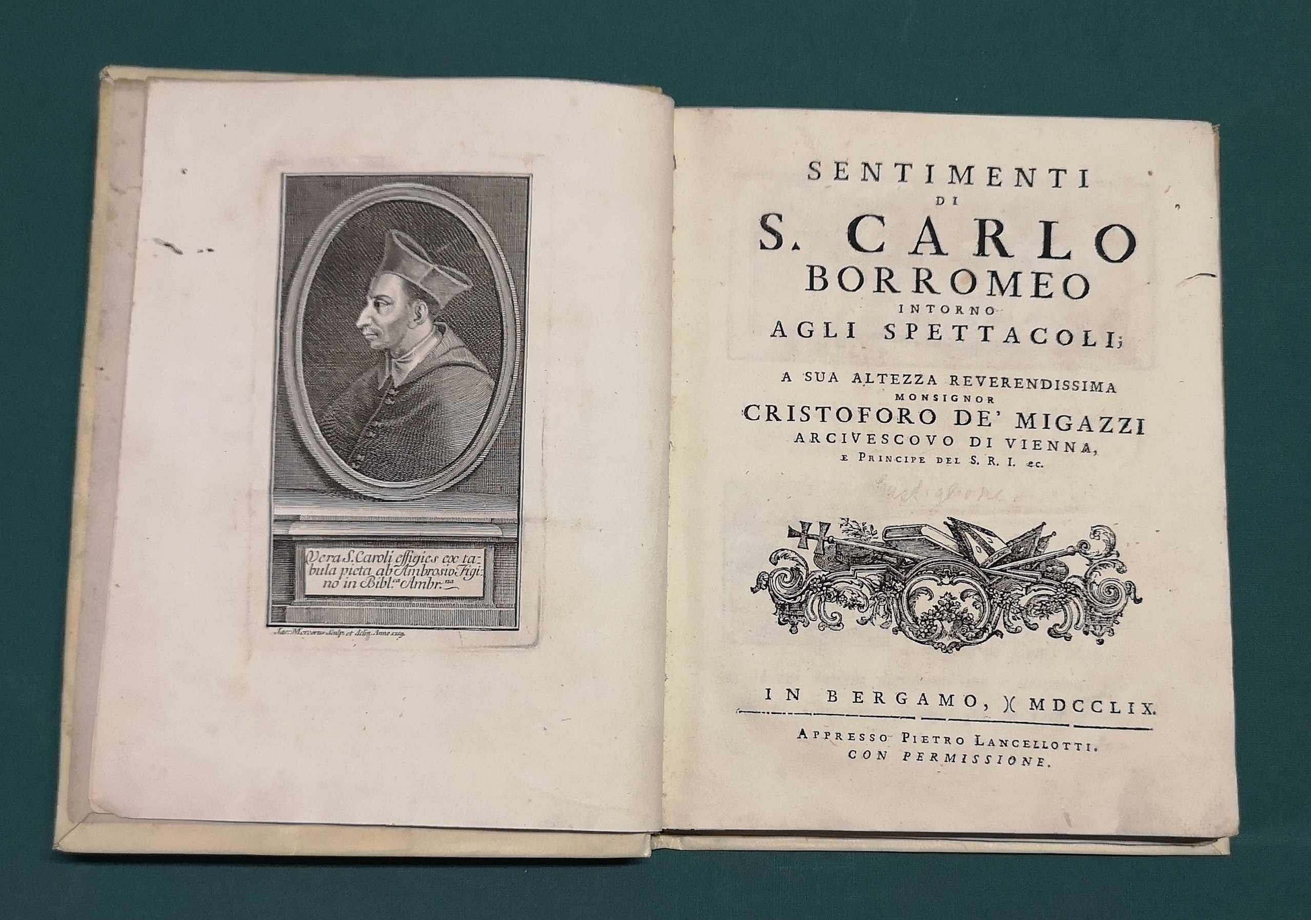 Sentimenti di S. Carlo Borromeo intorno agli Spettacoli.