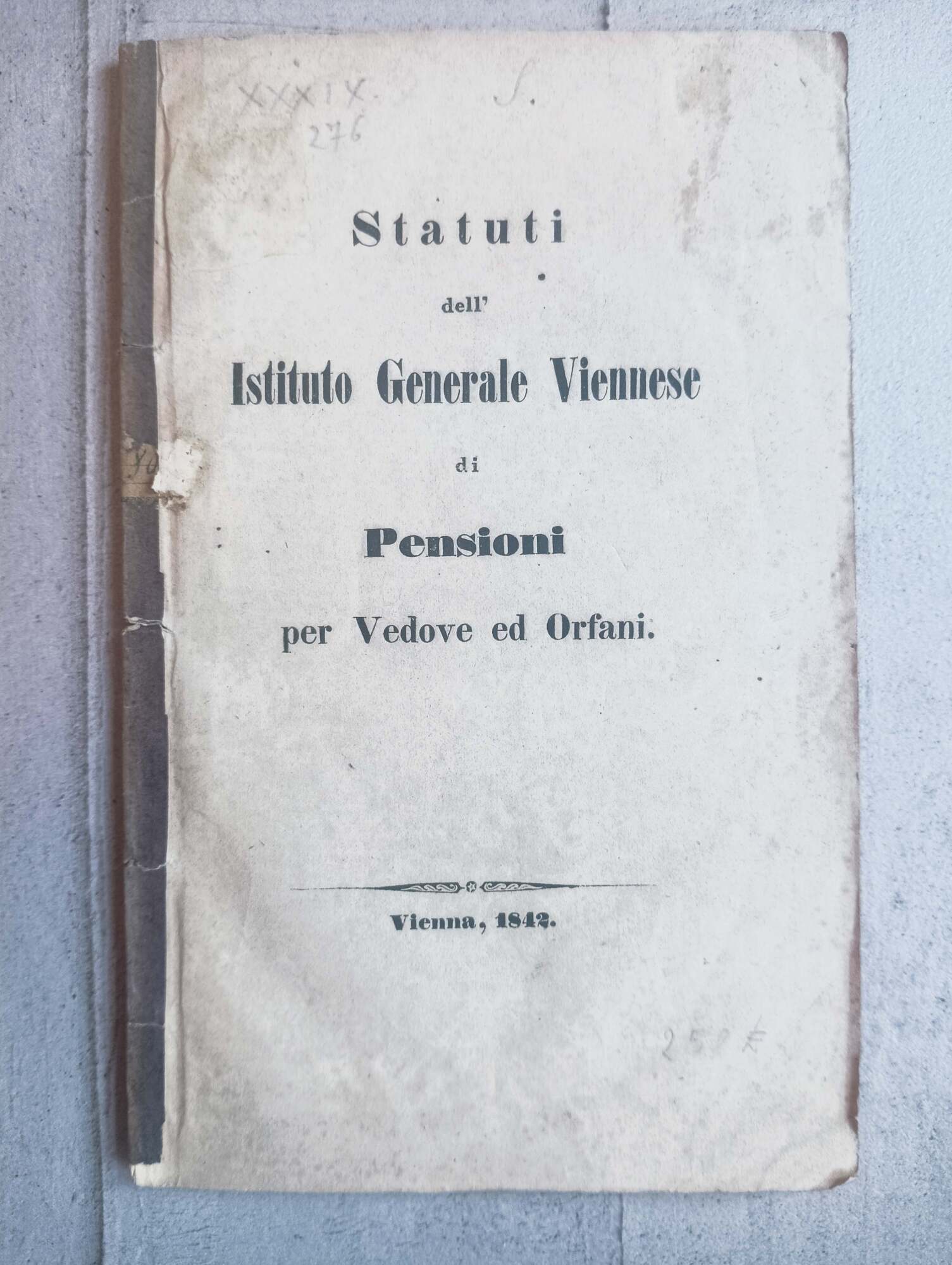 Statuti dell'Istituto Generale Viennese di Pensioni per Vedove ed Orfani