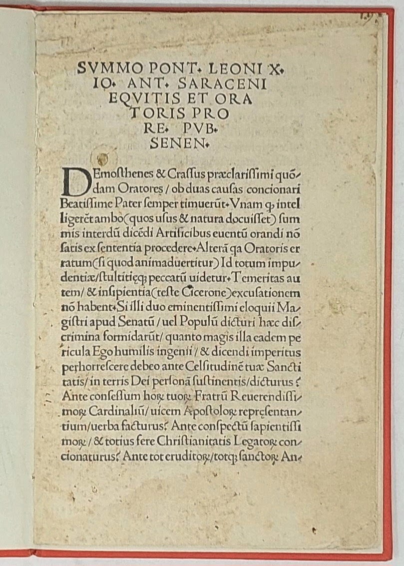 Summo pont. Leoni X Io. Ant. Saraceni equitis et oratoris …