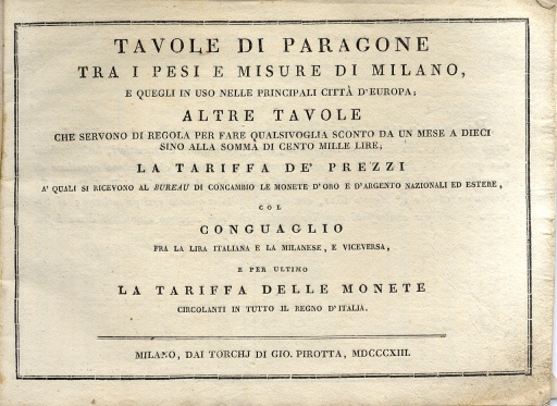 Tavole di paragone tra i pesi e misure di Milano …