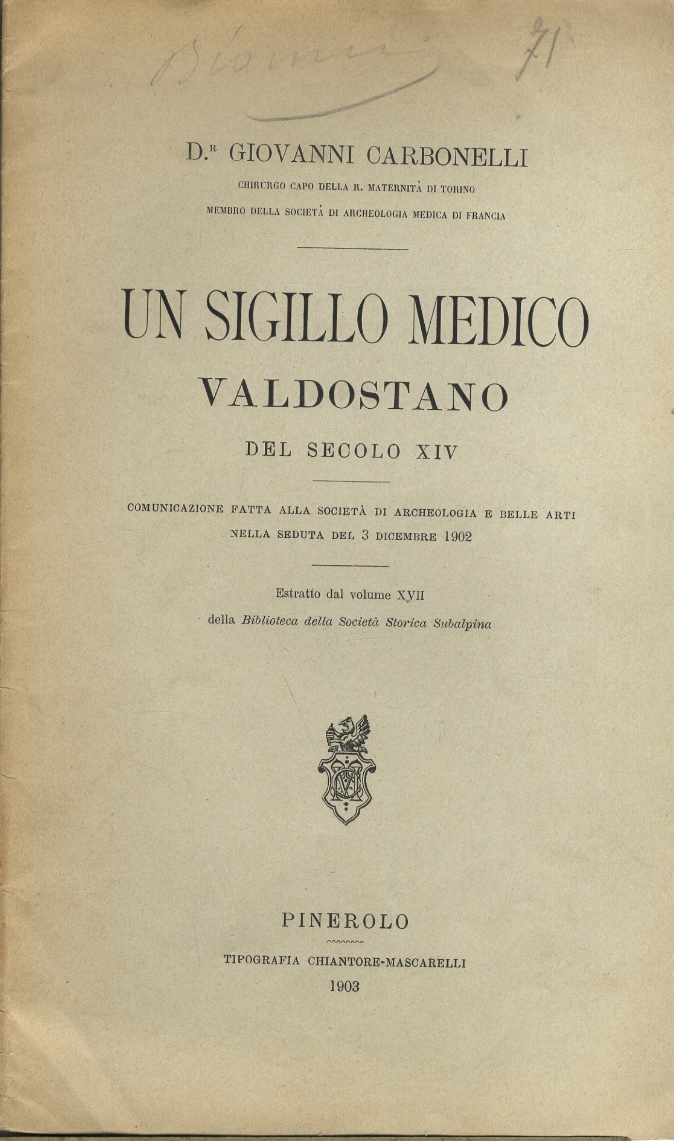 Un sigillo medico valdoastano del secolo XIV