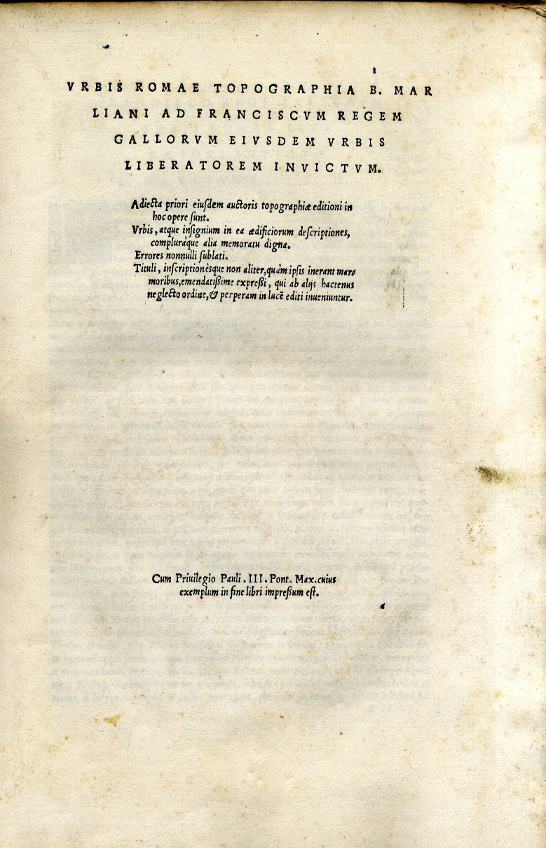 Urbis Romae Topographia&amp;nbsp;ad Franciscum regem Gallorum eiusdem urbis liberatorem invictum..&amp;nbsp;