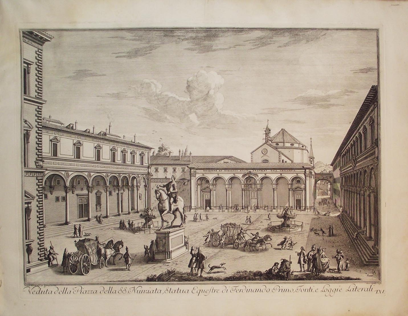 Veduta della Piazza della Santissima Nunziata, Statua equestre di Ferdinando …