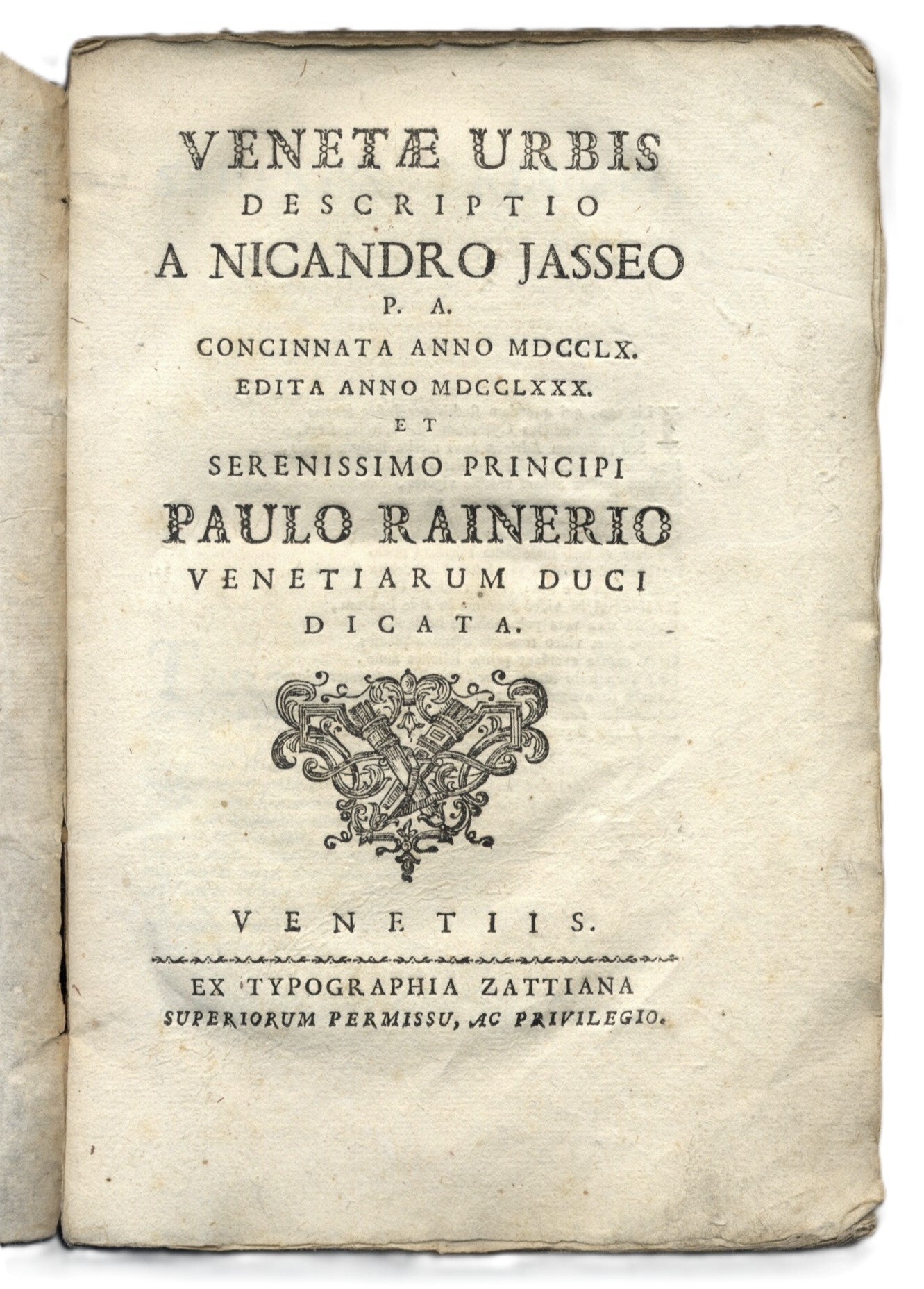 Venetae Urbis descriptio a Nicandro Jasseo P.A. concinnata anno 1760, …