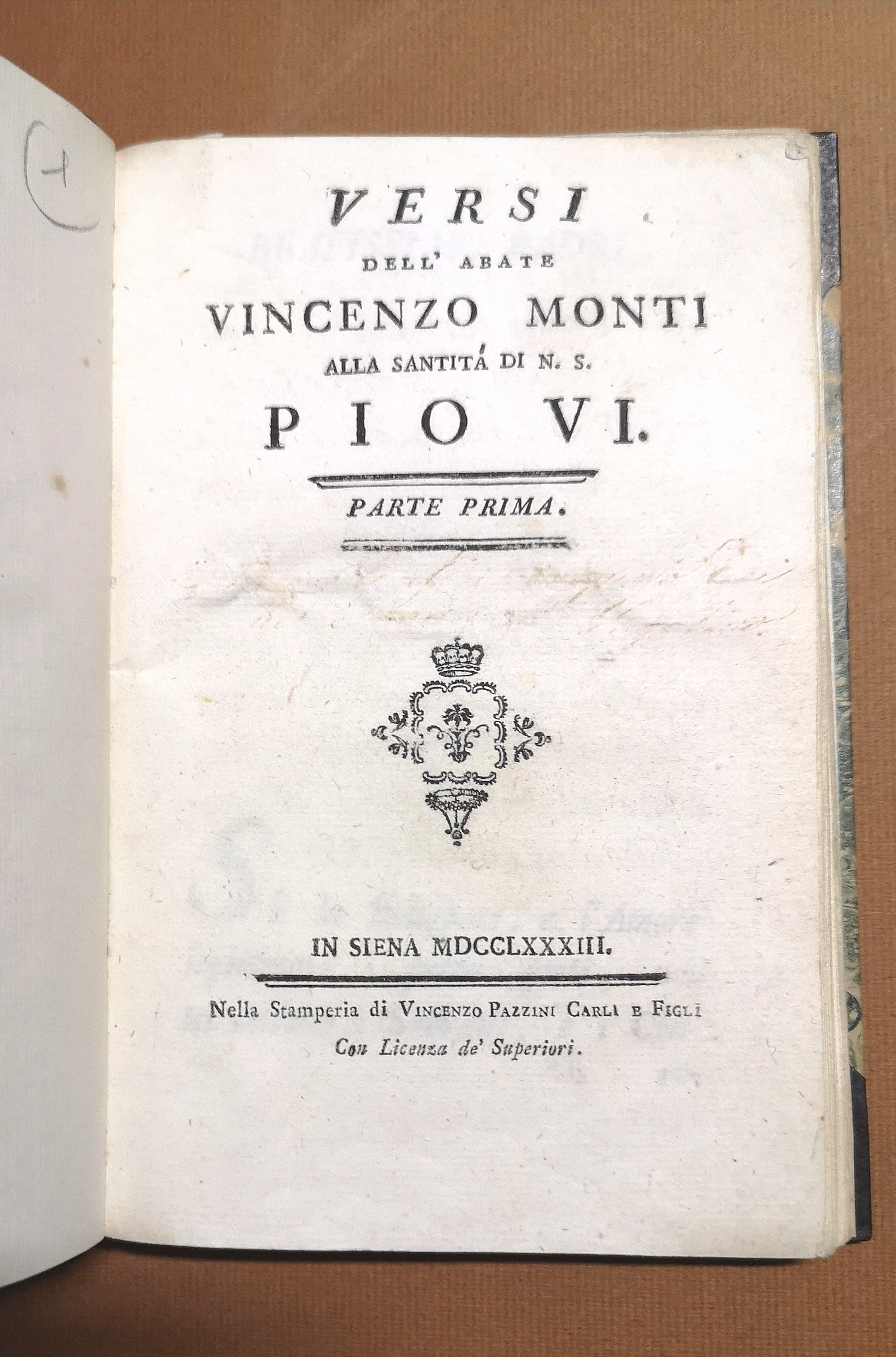 Versi dell Abate Vincenzo Monti alla Santità di N.S. Pio …