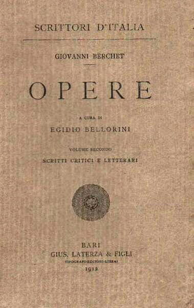OPERE a cura di Egidio Belorini (volumi I e II)