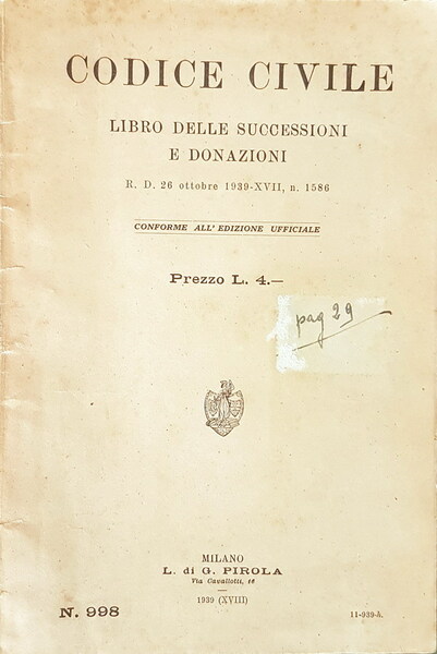 CODICE CIVILE - Libro delle successioni e donazioni - R.D. …