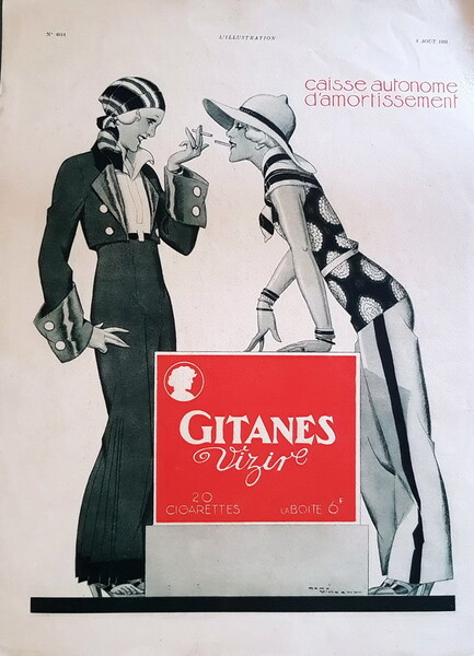 PubblicitÃ originale francese delle famose sigarettie GITANES Vizire - 1931