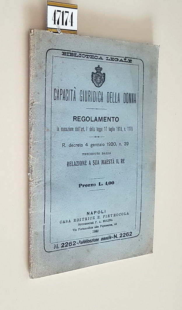 CAPACITA' GIURIDICA DELLA DONNA - REGOLAMENTO in esecuzione della legge …