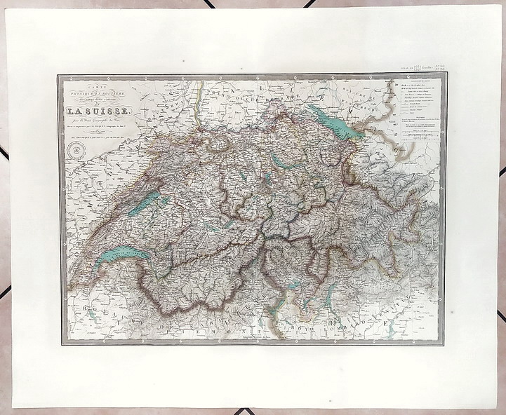 CARTE PHISIQUE ET ROUTIERE des vings-deux cantons de LA SUISSE