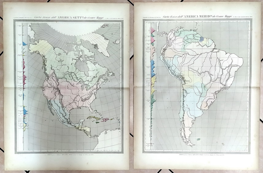 N. 2 CARTE FISICHE DELL'AMERICA SETTENTRIONALE e DELL'AMERICA MERIDIONALE