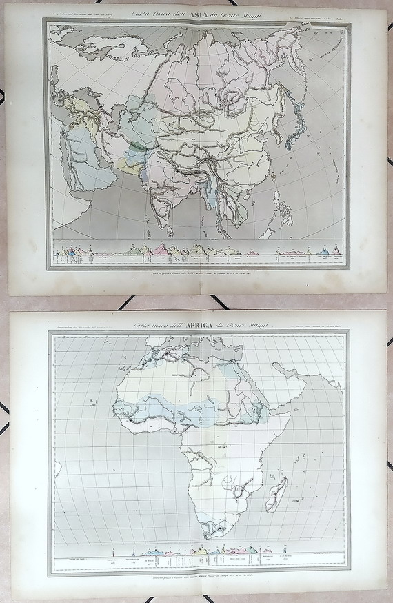 N. 2 CARTE FISICHE DELL'ASIA e DELL'AFRICA