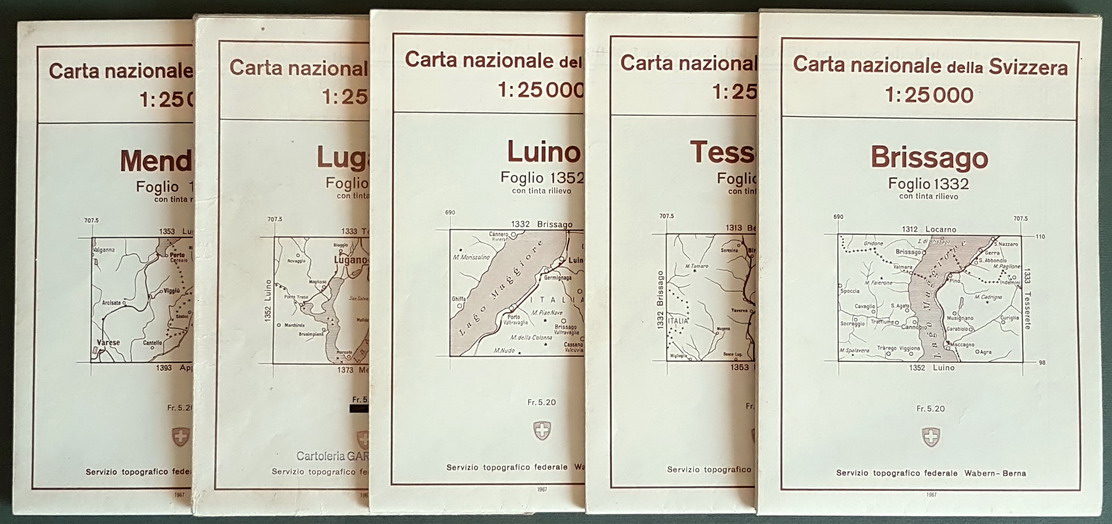 N. 5 carte nazionali della Svizzera 1 : 25000: BRISSAGO …