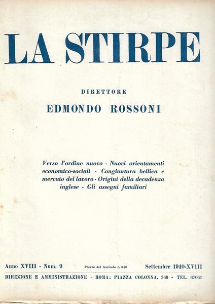 LA STIRPE - ANNO XVIII N. 9 - SETTEMBRE 1940