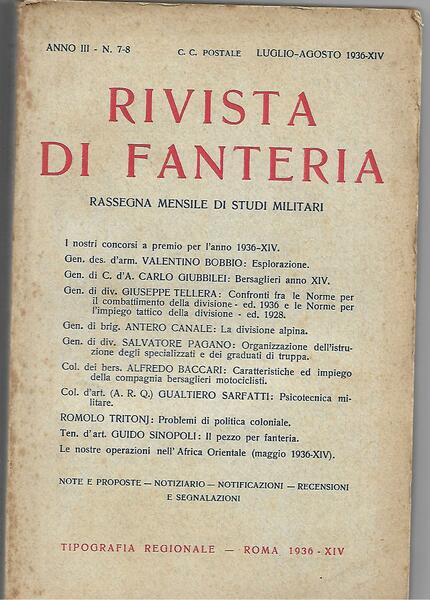 RIVISTA DI FANTERIA - ANNO III - N.7/8 LUG/AGO 36