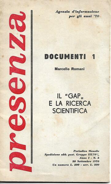 PRESENZA - ANNO I N. 3 - SETTEMBRE 1970