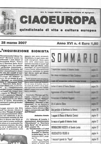 CIAOEUROPA ANNO XVI N4 - 28 MARZO 2007