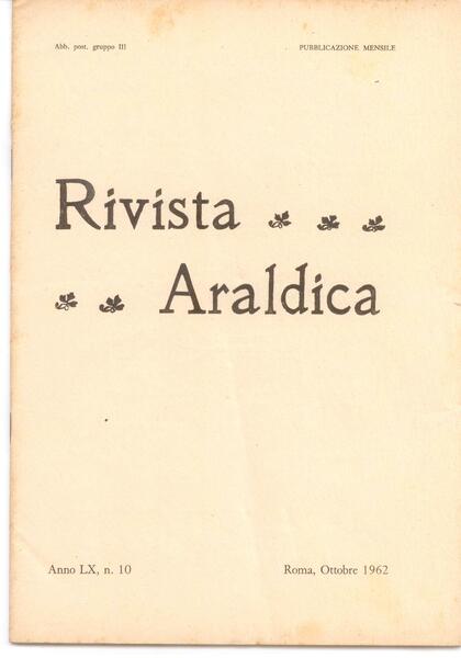 RIVISTA ARALDICA N. 10/1962 - ANNO LX