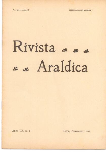 RIVISTA ARALDICA N. 11/1962 ANNO LX