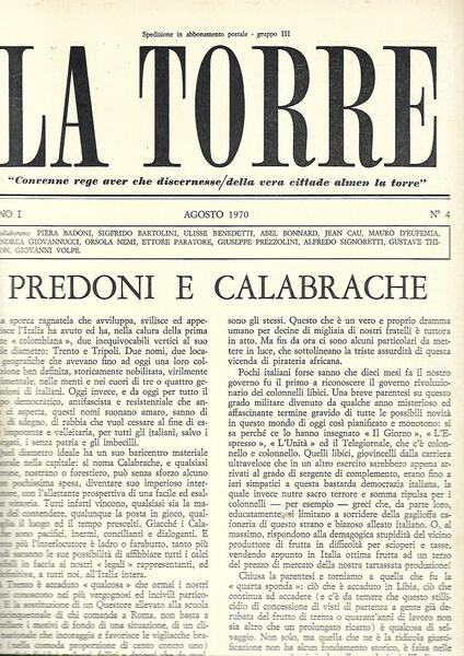 LA TORRE - MENSILE - ANNO I-1970 - N.4 AGOSTO