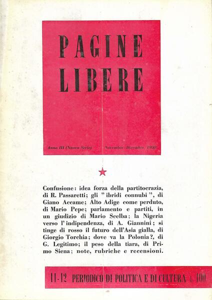 PAGINE LIBERE N.S. ANNO III N. 11-12 NOV/DIC 1958