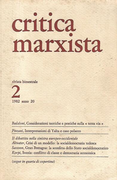 CRITICA MARXISTA ANNO 20 N. 2 MAR/APR 1982