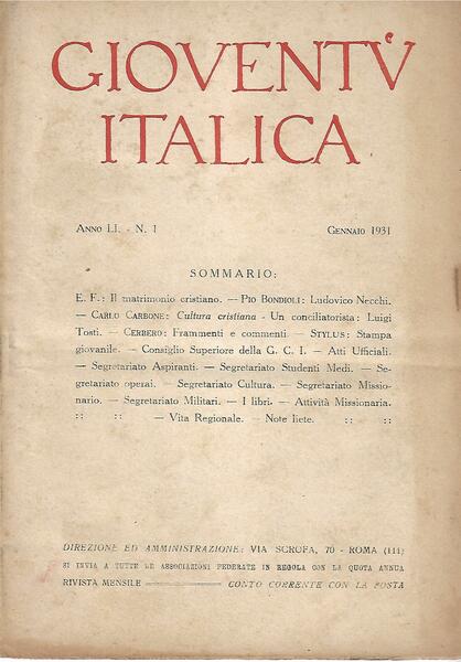 GIOVENTU' ITALICA - ANNO LI N. 1 - GENN. 1931