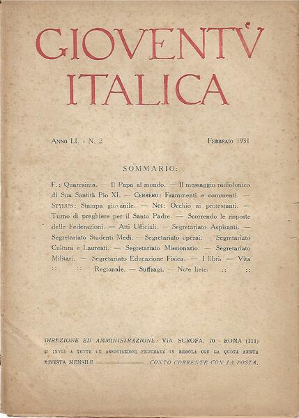 GIOVENTU' ITALICA - ANNO LI N. 2 - FEBBR. 1931