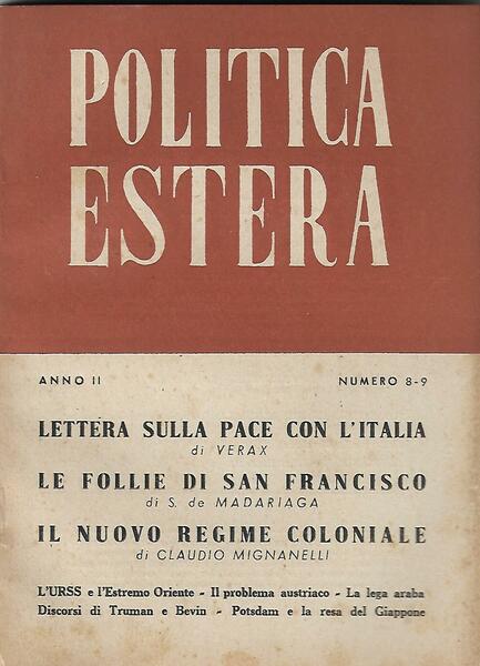 POLITICA ESTERA ANNO II N. 8-9 - AGOSTO 1945