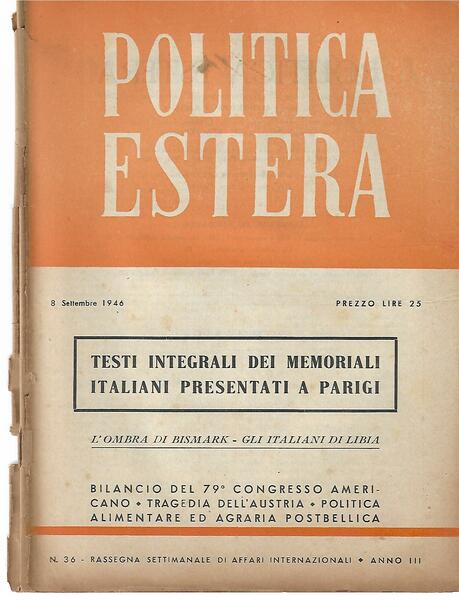 POLITICA ESTERA ANNO III N. 36 - 8 SETTEMBRE 1946