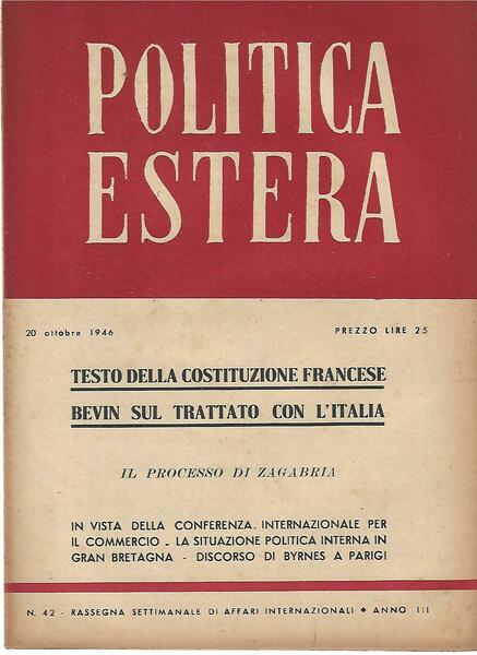 POLITICA ESTERA ANNO III N. 42 - 20 OTTOBRE 1946