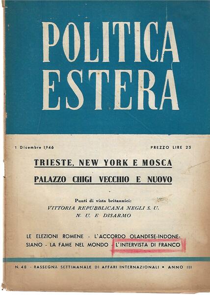 POLITICA ESTERA ANNO III N. 48 - 1 DICEMBRE 1946