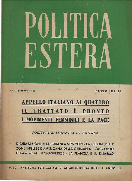 POLITICA ESTERA ANNO III N. 50 - 15 DICEMBRE 1946