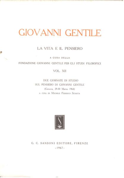 DUE GIORNATE DI STUDIO SUL PENSIERO DI G. GENTILE