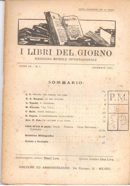 I LIBRI DEL GIORNO ANNO IV (1921) ANNATA COMPLETA