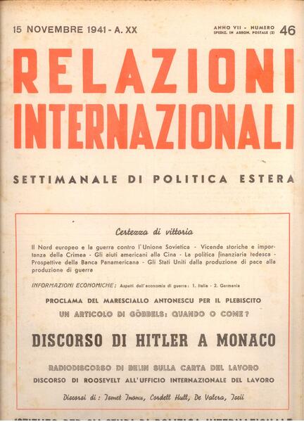 RELAZIONI INTERNAZIONALI ANNO VII N.46 15 NOV 1941