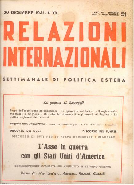 RELAZIONI INTERNAZIONALI ANNO VII N.51 20 DIC 1941