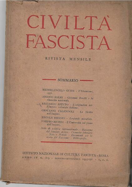 CIVILTA' FASCISTA - ANNO IV - N. 8/9 -AGO/SET 1937