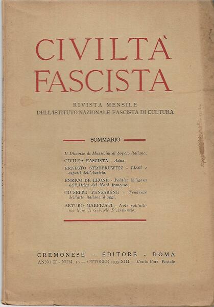 CIVILTA' FASCISTA - ANNO II - N. 10 - OTT …