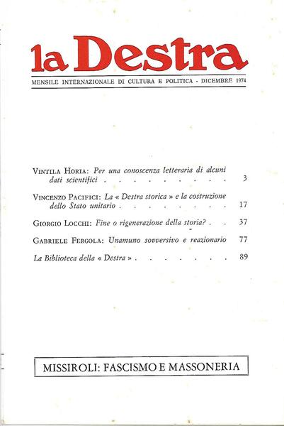 LA DESTRA - ANNO IV N. 12 - DICEMBRE 1974