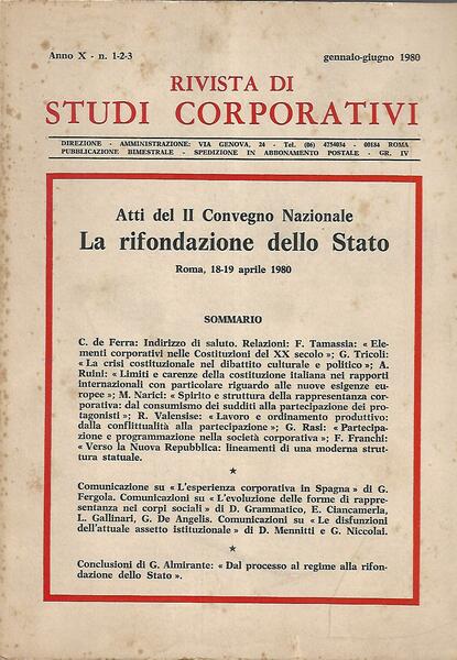 RIVISTA DI STUDI CORPORATIVI - ANNO X-1980 COMPLET