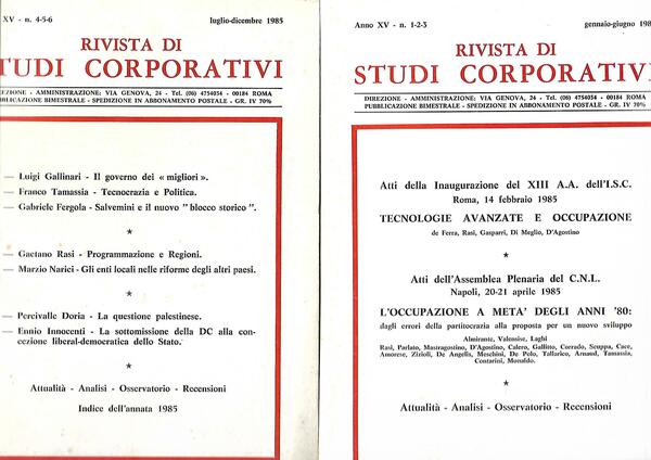 RIVISTA DI STUDI CORPORATIVI - ANNO XV-1985 COMPLE