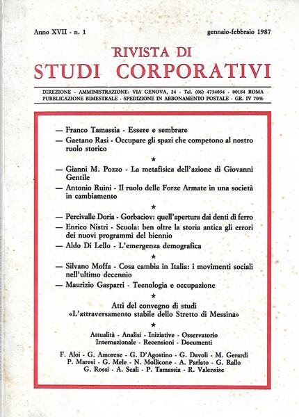 RIVISTA DI STUDI CORPORATIVI -ANNO XVII-1987 COMPL