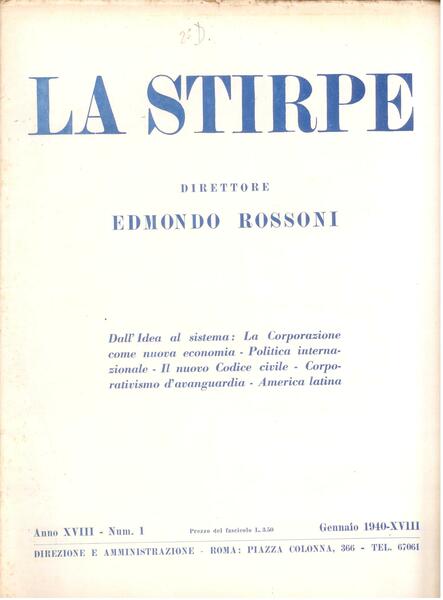 LA STIRPE - ANNO XVIII - N.1 GENNAIO 1940