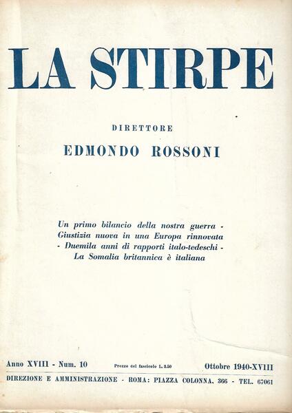 LA STIRPE - ANNO XVIII N. 10 - OTTOBRE 1940