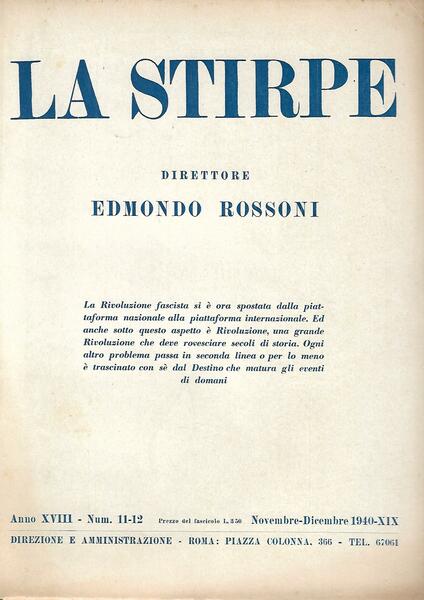 LA STIRPE - ANNO XVIII N. 11-12 - NOV/DIC. 1940