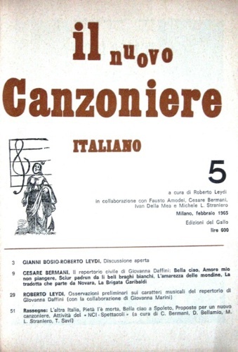 Il nuovo canzoniere italiano. 5. A cura di Roberto Leydi …