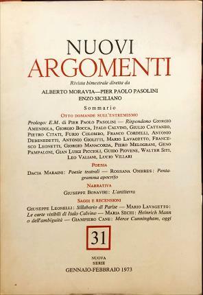 Nuovi Argomenti. 31. Nuova serie Gennaio – Febbraio 1973. Rivista …