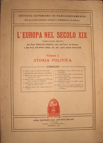 L’Europa nel secolo XIX. Volume I. Storia politica.