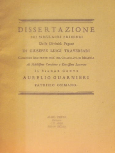 Dissertazione sui simulacri delle divinità pagane.